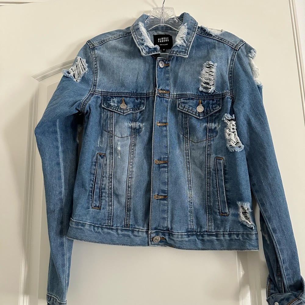 Almost Famous Distressed Denim Jacket Size M